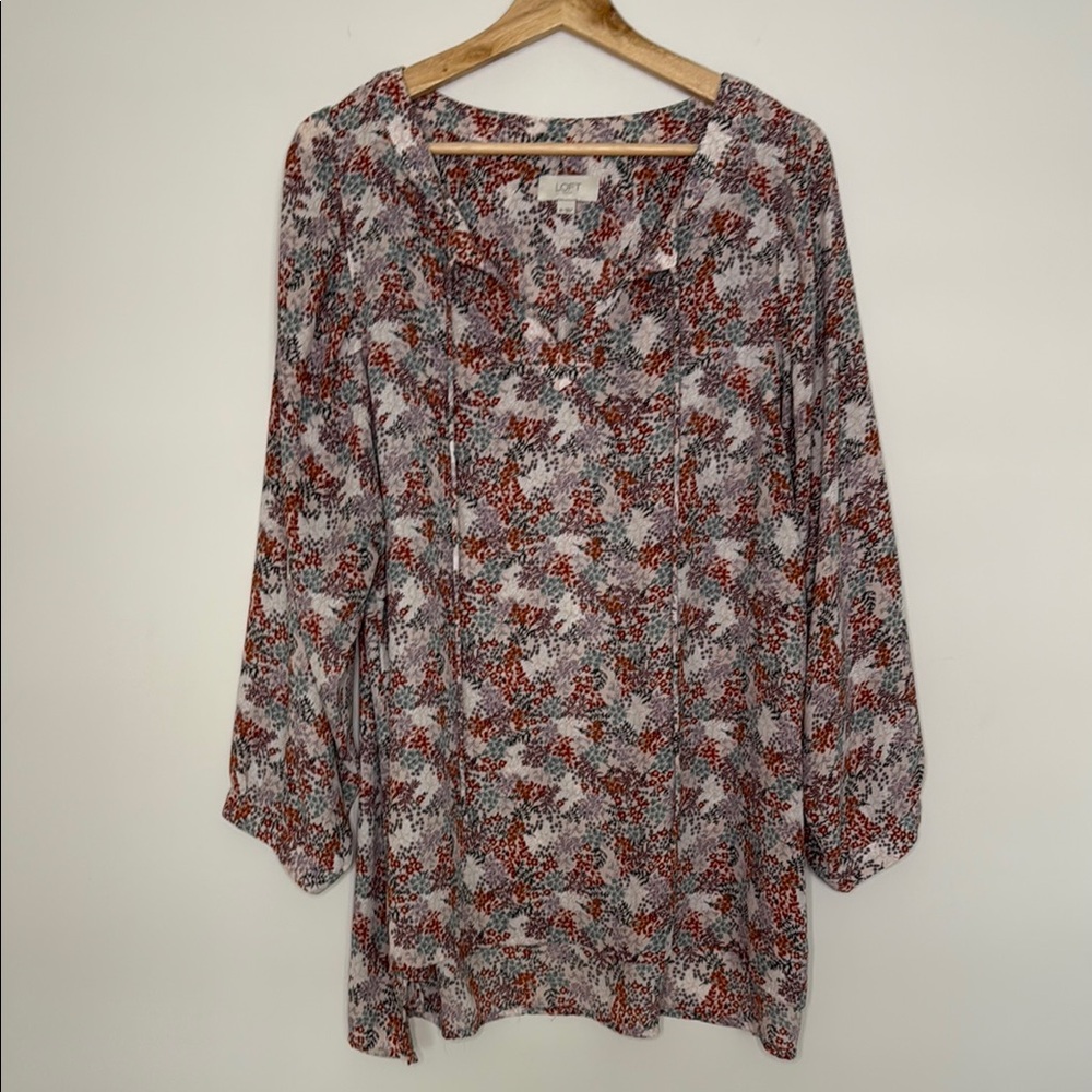 LOFT Relaxed Gray and Tan 3/4 Sleeve Blouse